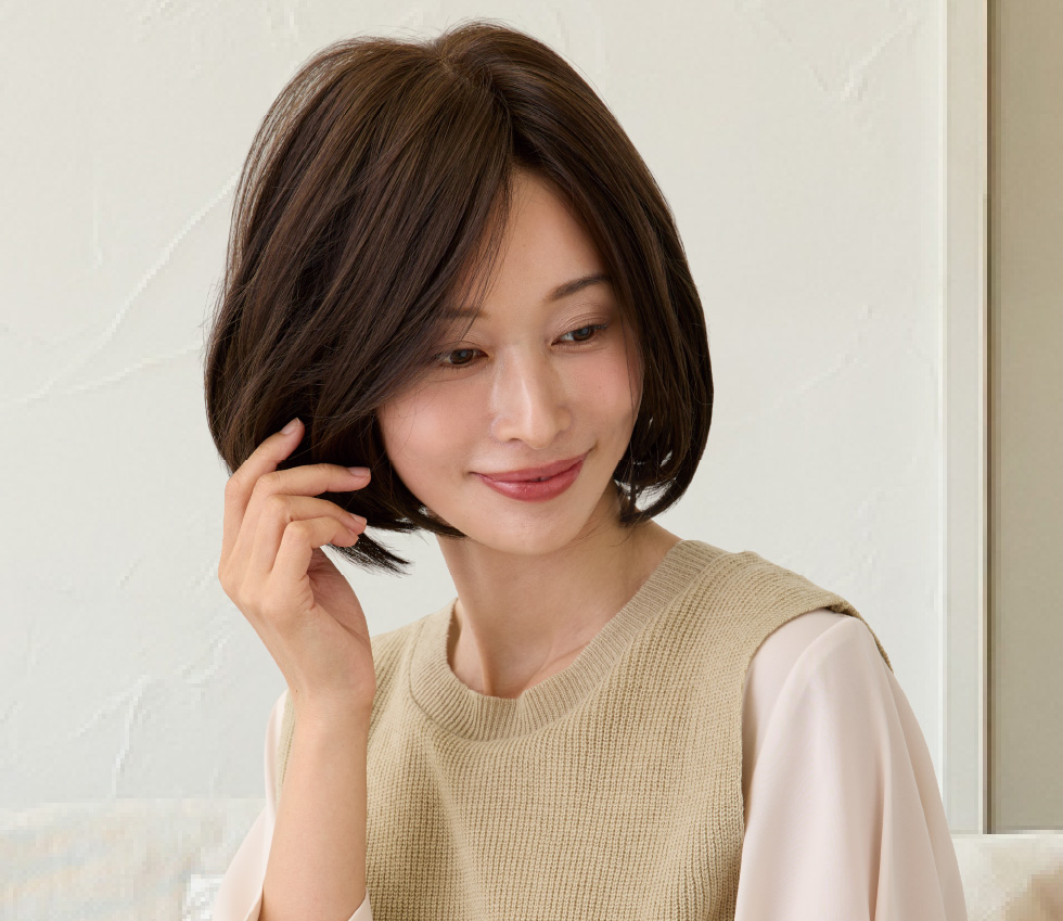 医療用ウィッグエアリーレイヤーボブライトブラウン