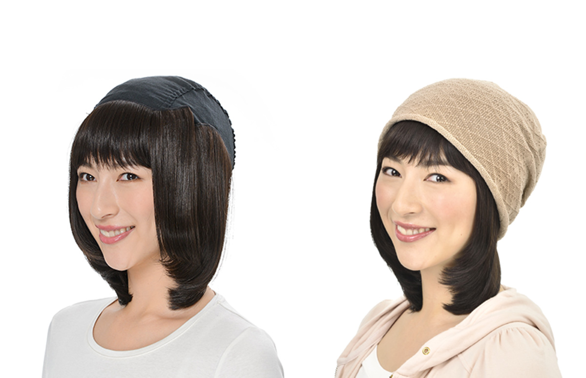 ガーゼキャップの快適髪付き帽子